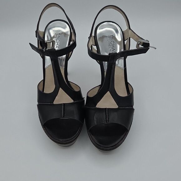 Michael Kors Strappy Platform Peep-Toe Stiletto Heels Size 7 Black Buckle Women - Picture 4 of 9